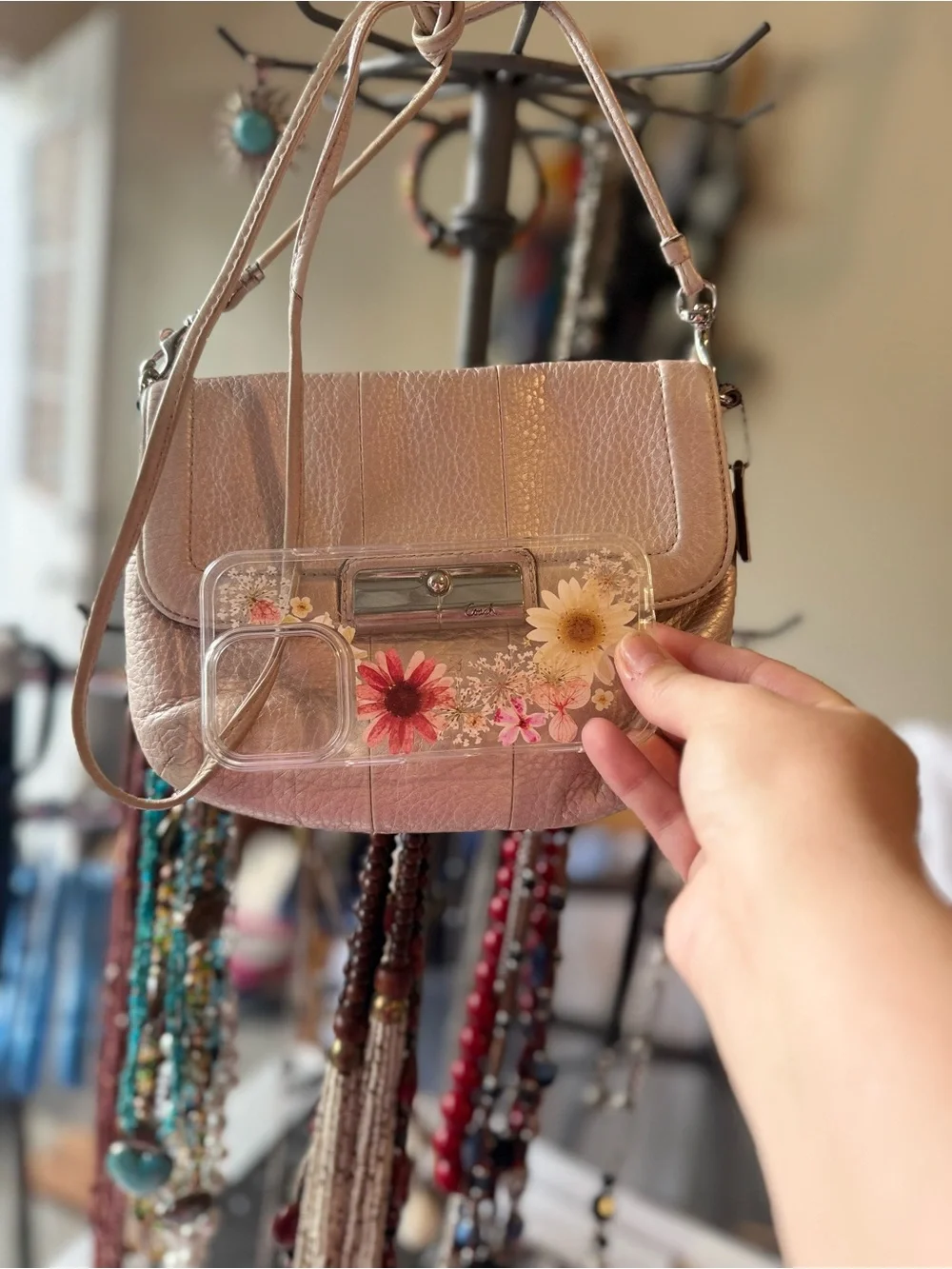 Coach Metallic Blush Leather Crossbody Bag